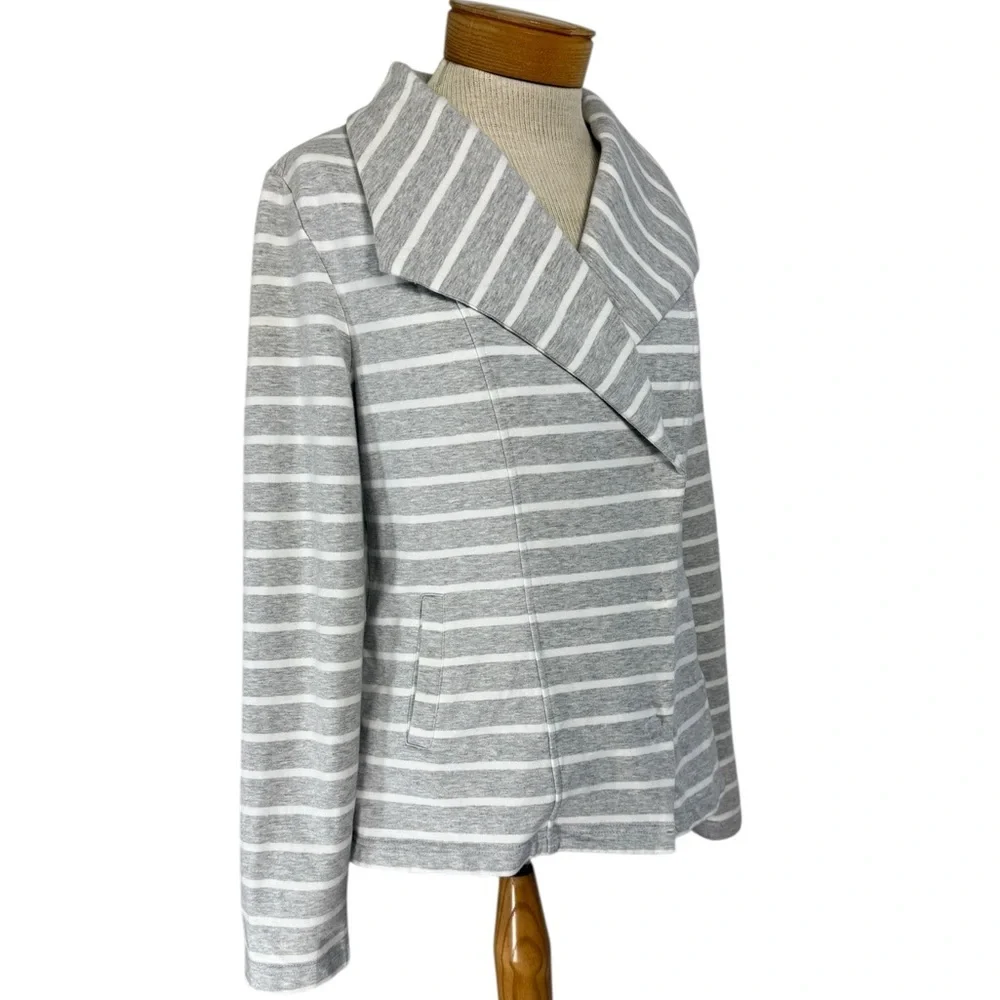 Isaac Mizrahi Live! Moto Jacket Women's S Gray White Striped Asymmetrical